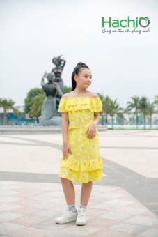 Váy suông bé gái 11 - 15 tuổi xếp bèo, Chân váy xếp bèo vạt chéo