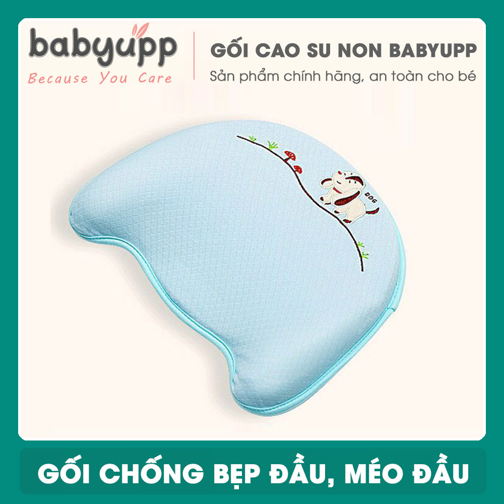 Gối cao su non cho bé Babyupp Màu Xanh. Gối chống bẹp đầu, méo đầu, móp đầu cho em bé và trẻ sơ sinh. Tặng kèm cẩm nang chăm sóc bé