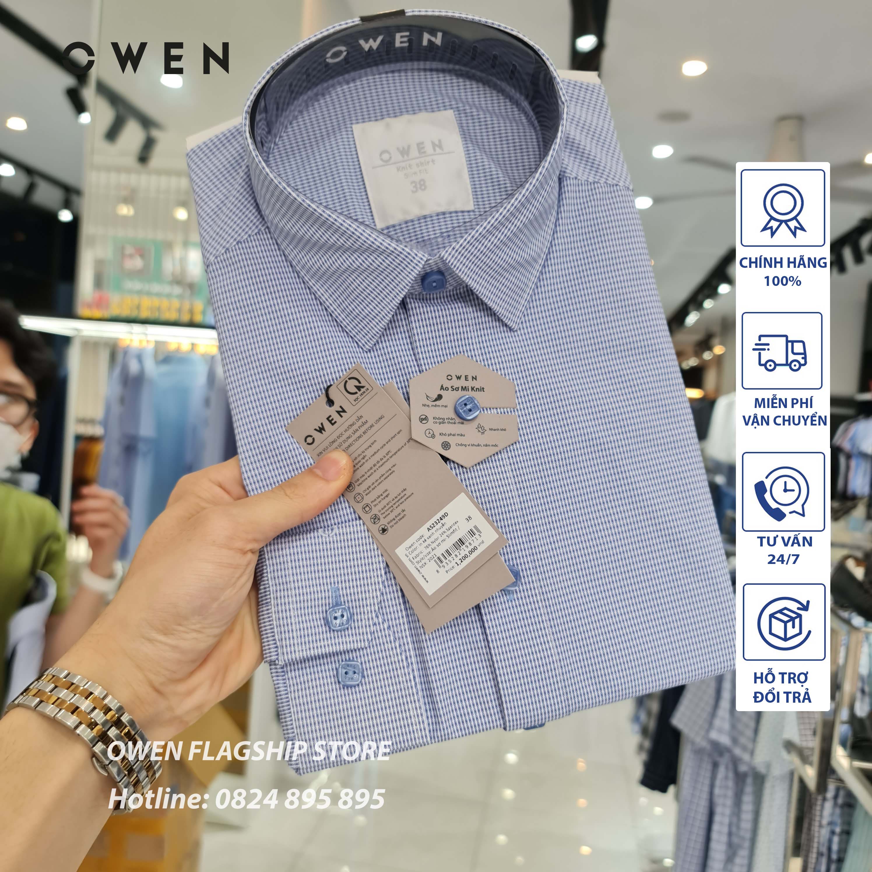 Owen - áo sơ mi nam dài tay dáng slimfit sợi knit cao cấp mã as23249d - owen flagship store