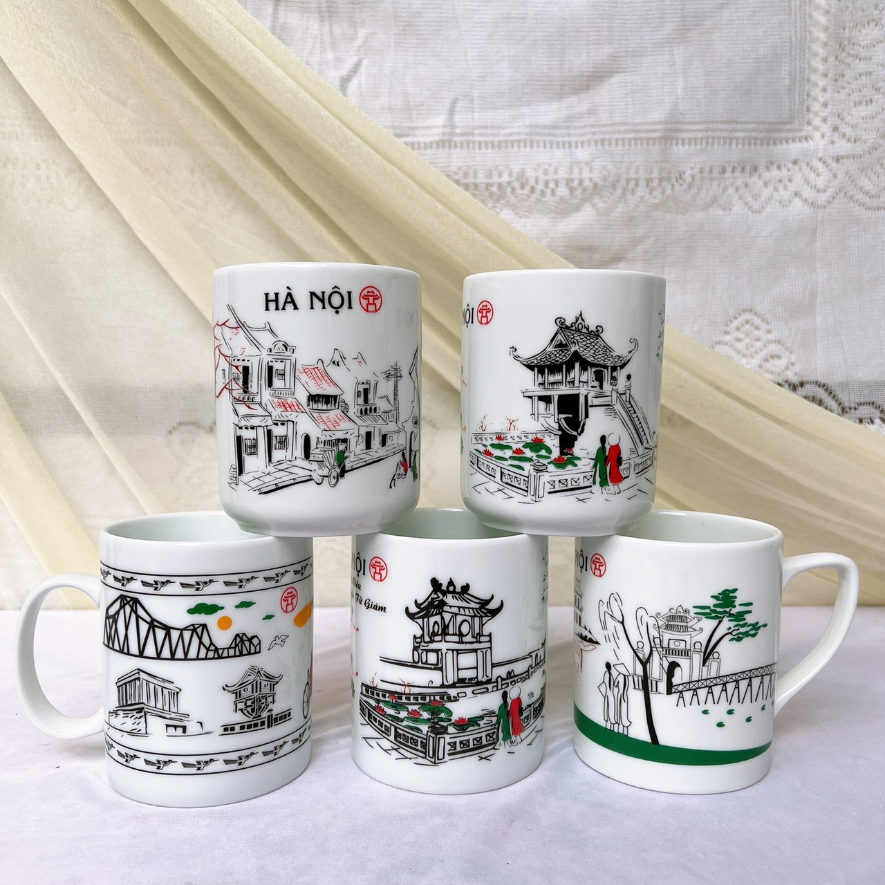 Gốm sứ bát tràng,💦cốc in hình phong cảnh hà nội🍵 cốc sứ- ly sứ uống nước, trà sữa hoạ tiết siêu đẹp s5 💙💚.