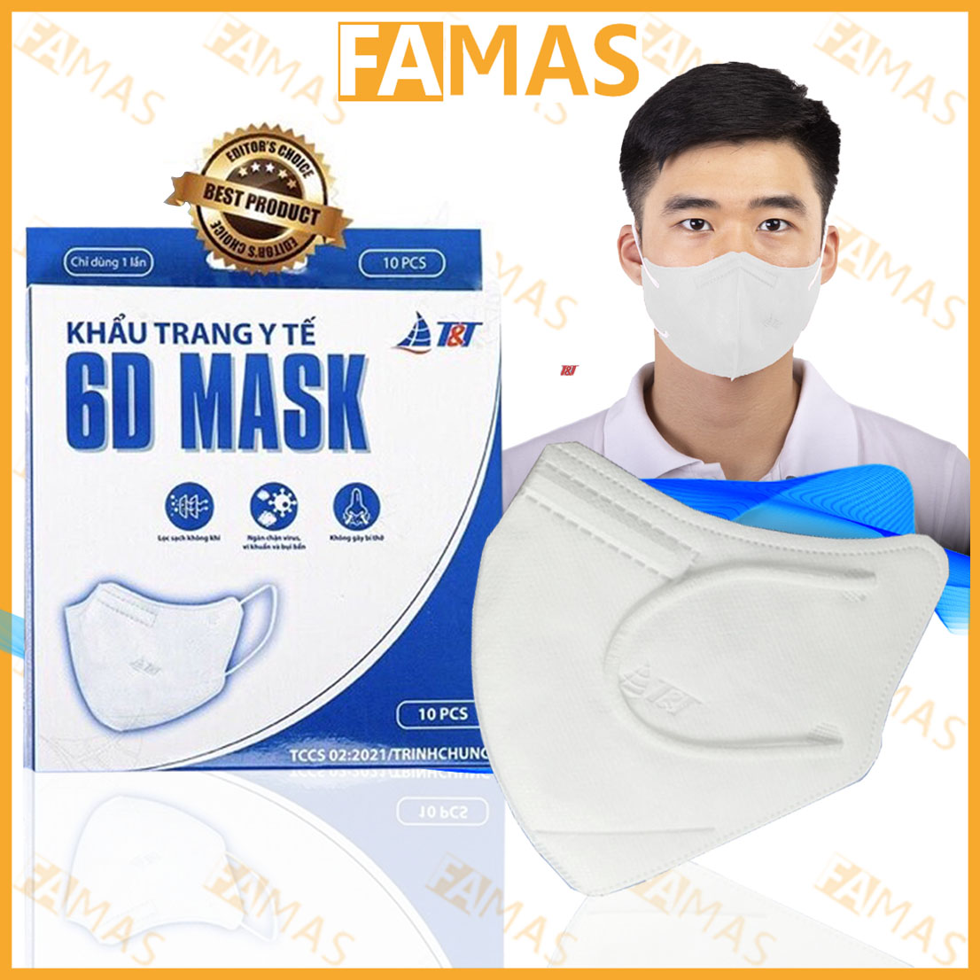 Set 50 chiếc khẩu trang y tế 6D MASK vải không dệt SMS Plus 3+, khẩu trang kháng khuẩn chính hãng T&T MASK