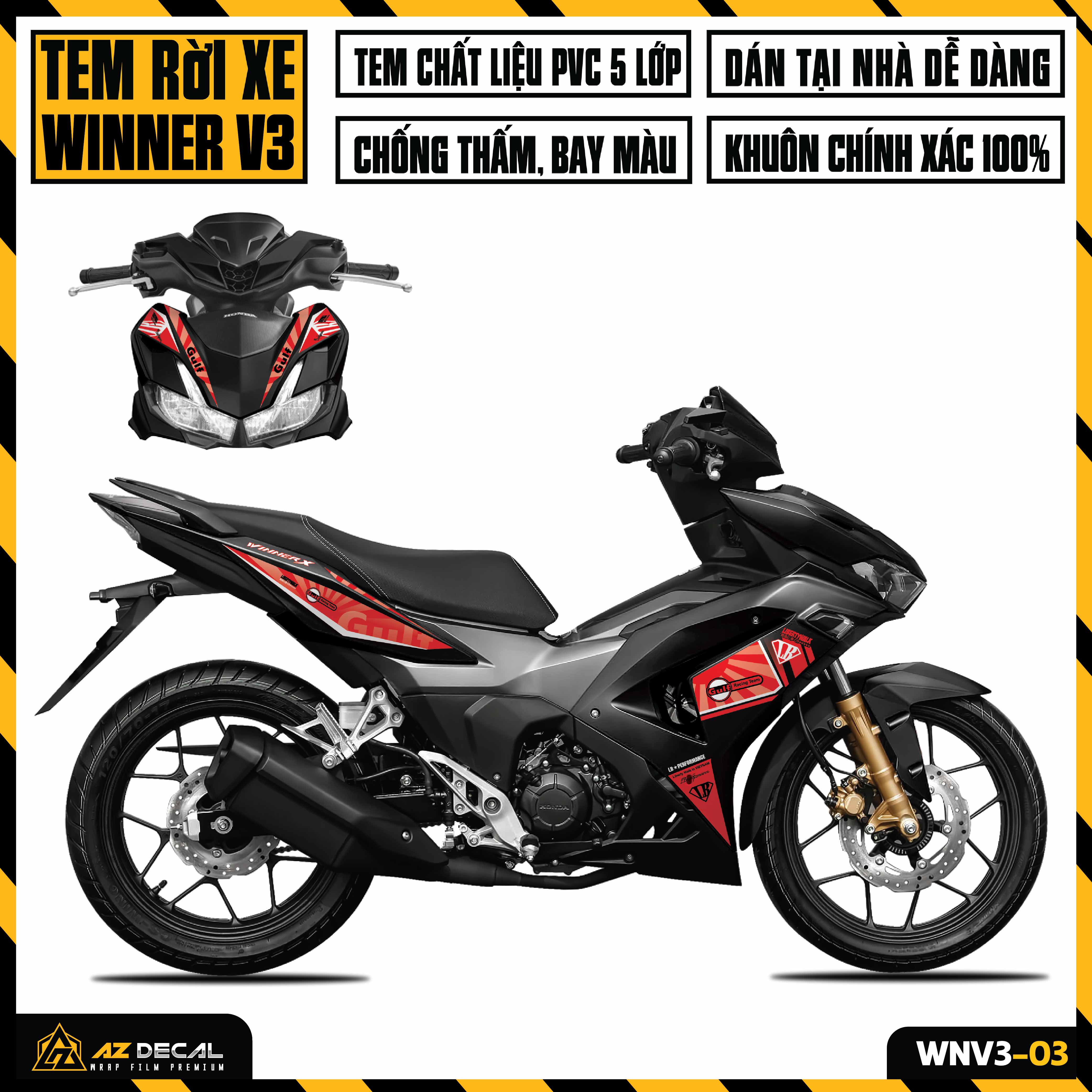 Tem rời winner v3 mẫu liberty walk | wnv3-03 | decal chế dán xe winner x 2022 đen đỏ xám trắng, khuôn chính xác - azdecal