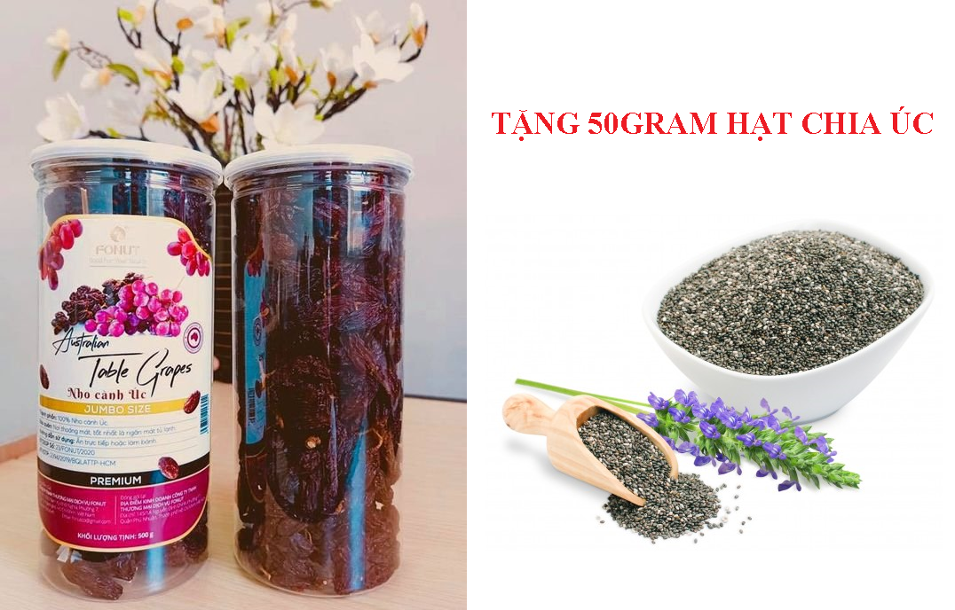 Nho khô nguyên cành úc - dòng crimson chất lượng hàng đầu - nho khô sấy dẻo nguyên cành úc