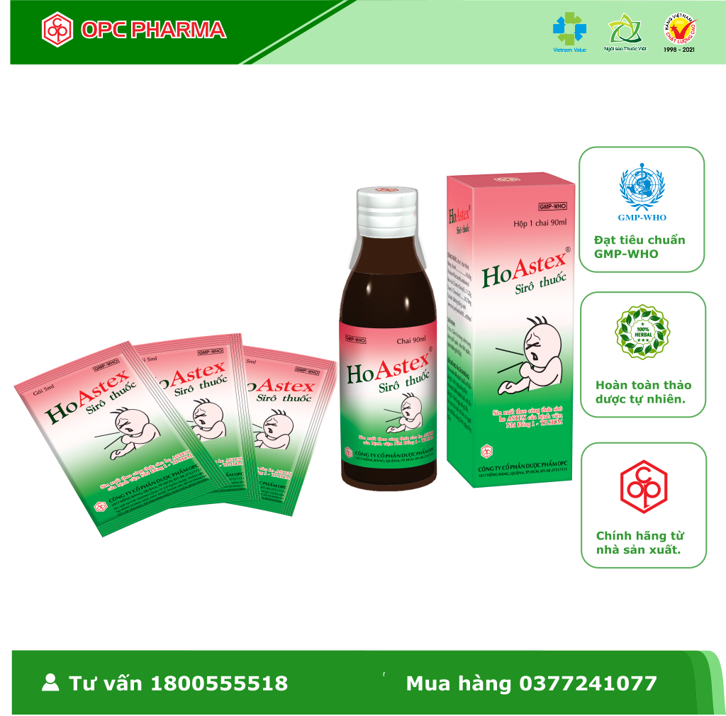 Siro hỗ trợ giảm ho cho bé hoastex opc - hỗ trợ giảm ho viêm đường hô hấp, khí quản - hàng chính hãng opc