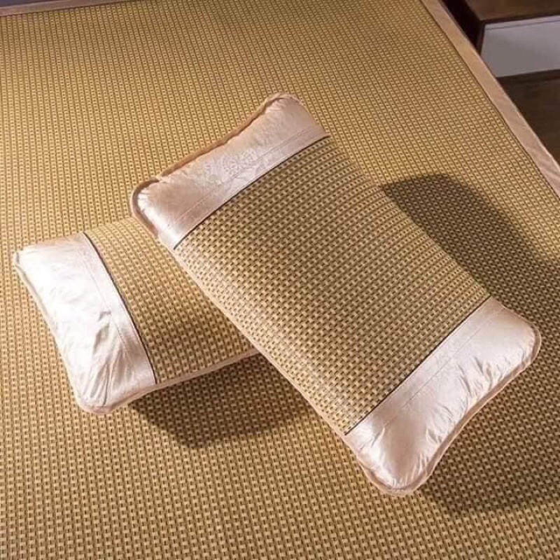 Combo 2 gối nằm, gối mây điều hoà muji lót lụa, thoáng khí, mát rượi khi nằm kt 45x65cm