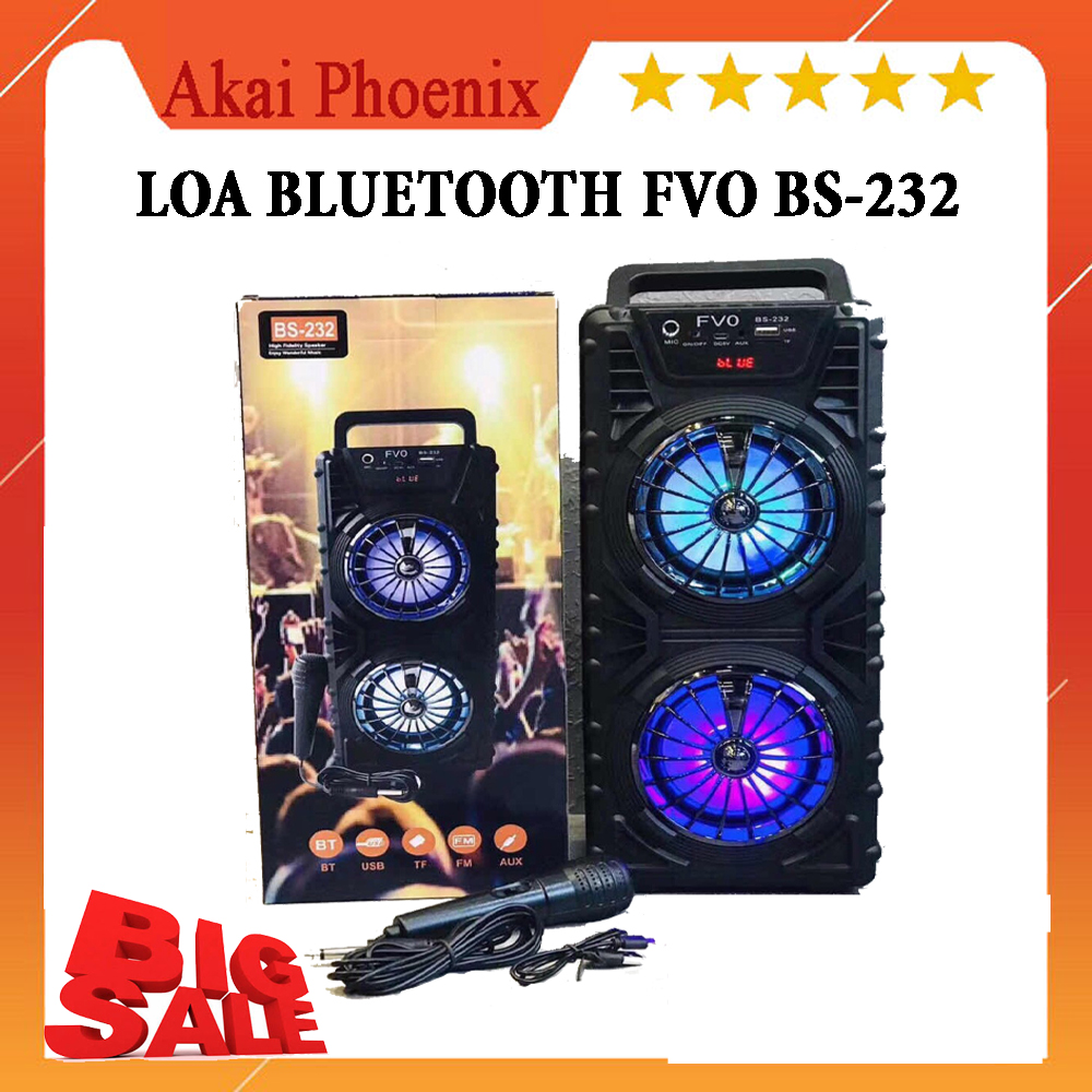 Loa Karaoke Bluetooth FVO BS232 Tặng Kèm Micro , Loa Hát Karaoke Thiết Kế Kiểu Loa Thùng Được Trang Bị 2 Loa Bass Với Âm Thanh Chắc , Loa Di Động Màn Hình Led Hiển Thị Kết Nối Bluetooth, AUX, FM, ...