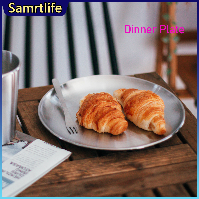 Gambar Smartlife Stainless Steel Round Plate Dinner Plates Restaurant Serving Tray Round Dessert Cake Snack Dishes Silver Storage Plate