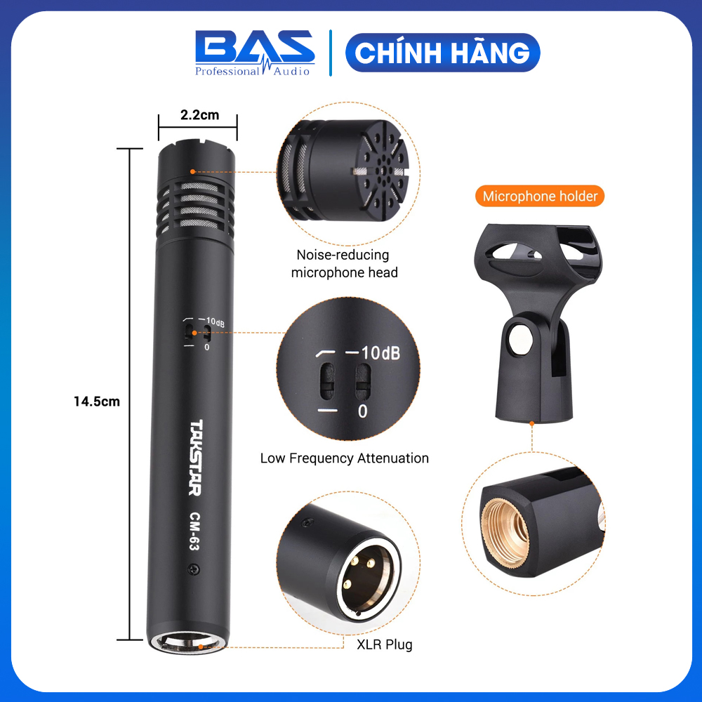 Micro thu âm nhạc cụ Takstar CM63 dùng cho nhà thờ, đàn guitar, piano