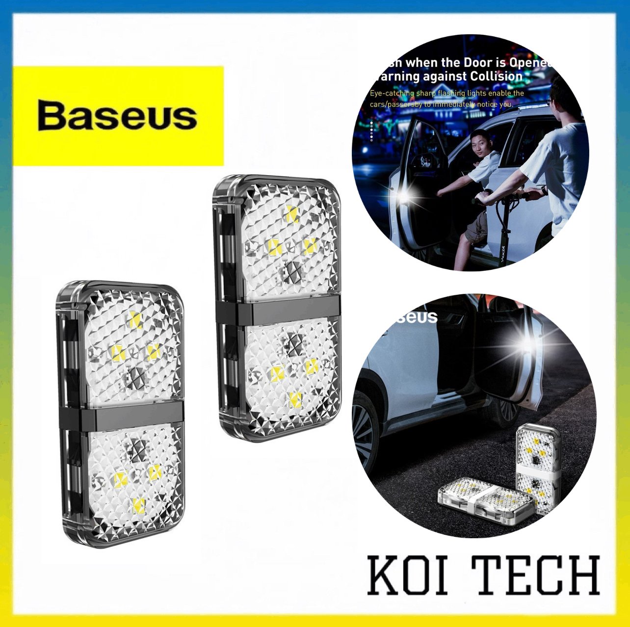 Đèn cảnh báo mở cửa ô tô - Bộ 2 đèn led Baseus warning light đèn tự động nhấp nháy báo động an toàn cho xe hơi  khi mở cửa - KOI TECH