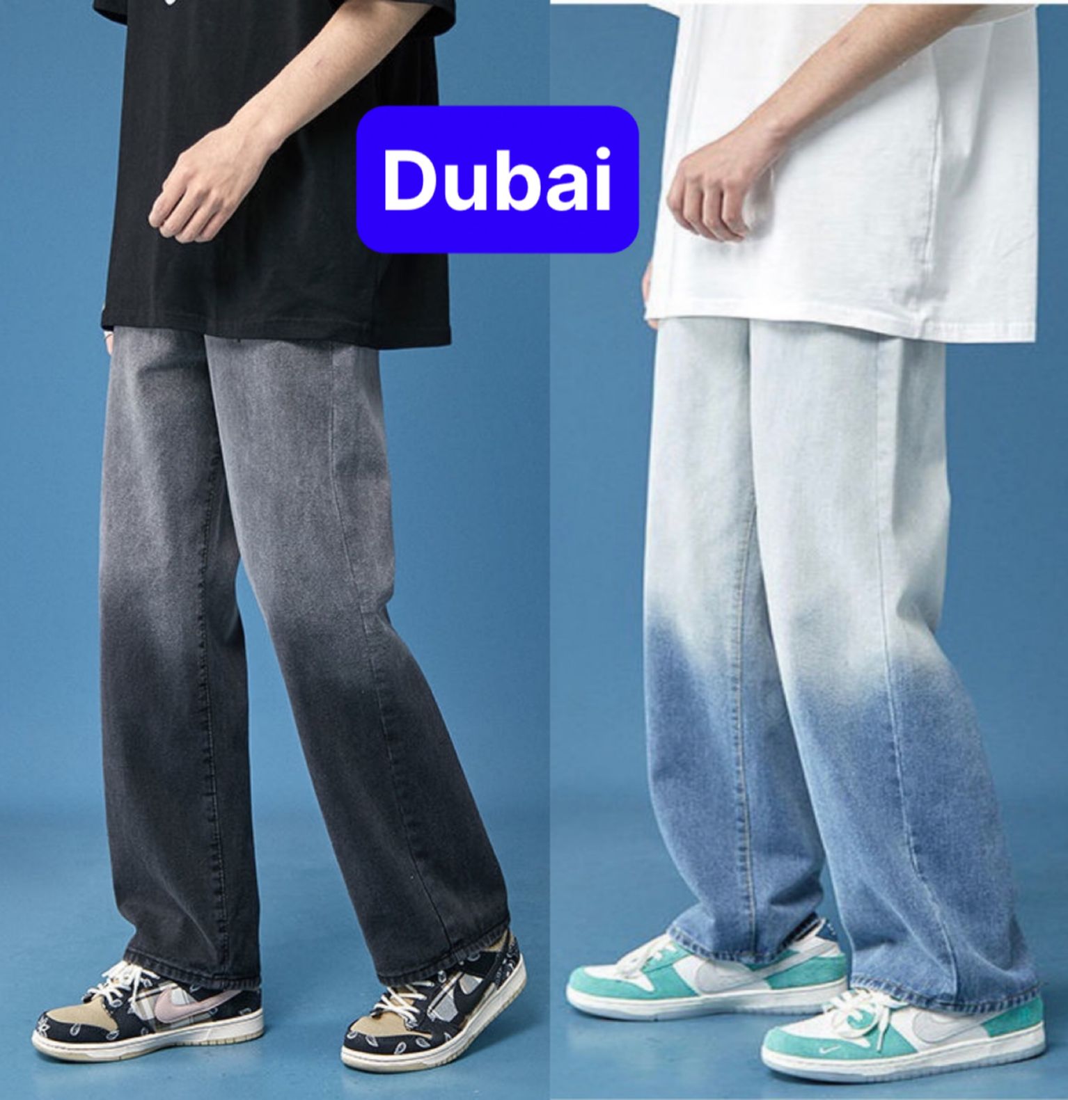 QUẦN BAGGY JEAN NAM CHẤT BÒ XANH ĐEN LOANG 2 MÀU HÀN QUỐC SEOUL PHONG CÁCH SÀNH ĐIỆU MỚI 2024 - DUBAI FASHION
