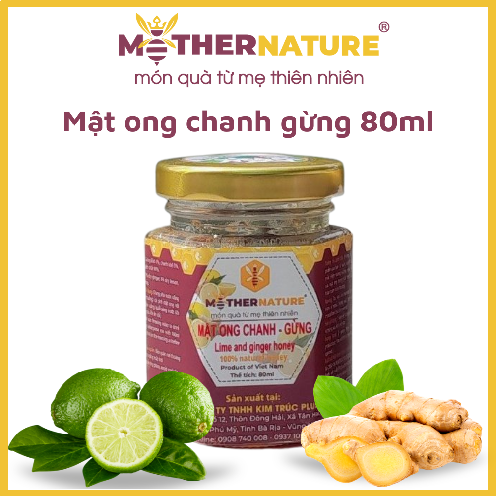 Mật ong chanh gừng cao cấp Mother Nature 80ml - Tăng cường hệ miễn dịch, giảm ho và cảm cúm, làm đẹp da