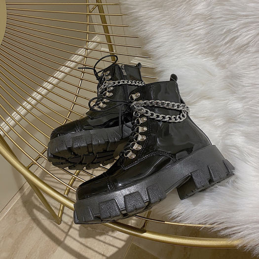 Anh Đầu Máy Buộc Dây Dr. Martens Nữ Phong Cách Retro Bốt Kỵ Sĩ 2020 Mẫu Mới Lớp Da Bóng Đế Thô Đế Dày Ins Bốt Ngắn