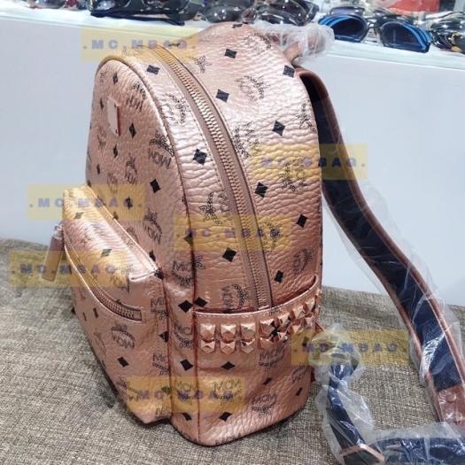 BALO McM DA PU THẬT MÀU HỒNG GOLD - HÀNG CAO CẤP