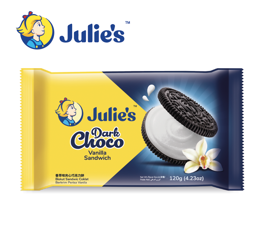 Julie’s Dark Choco Vanilla Flavoured Cream Sandwich 120g x 1 pack