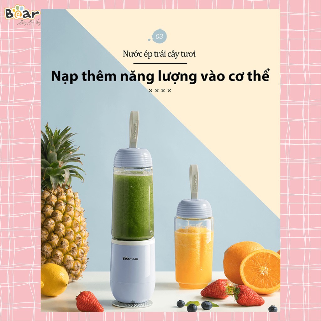 Máy xay sinh tố cầm tay mini bear llj-d04b1, công suất 150w, máy xay sinh tố gồm 2 cốc