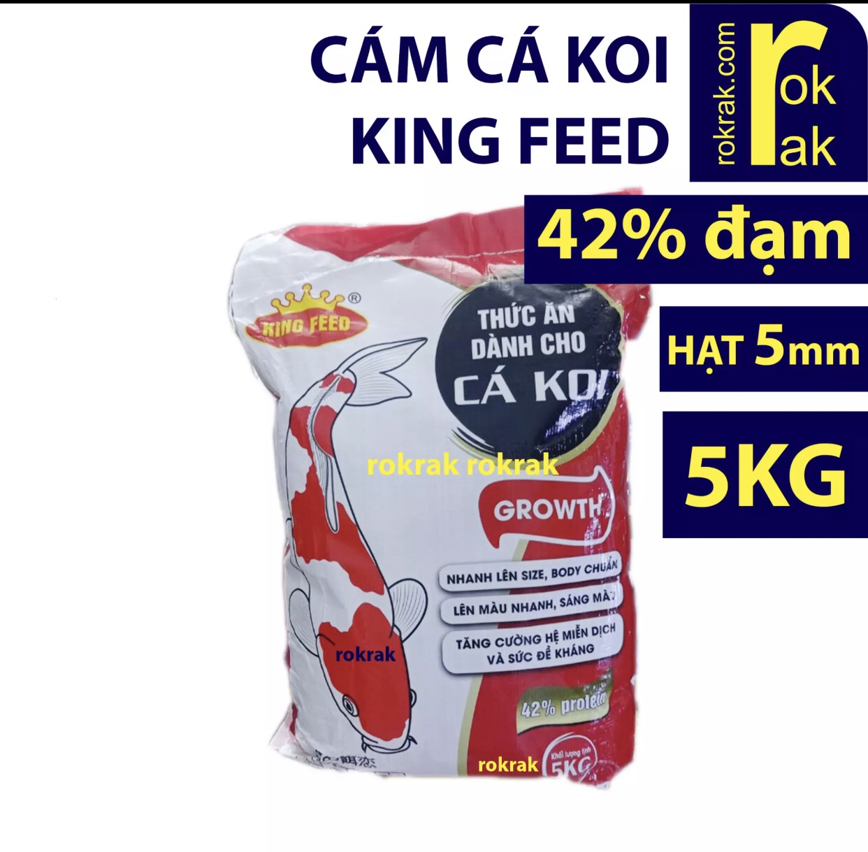 5kg cám cá koi king feed s5 thức ăn cá koi 42% đạm kingfeed grow 5kg size hạt 5mm