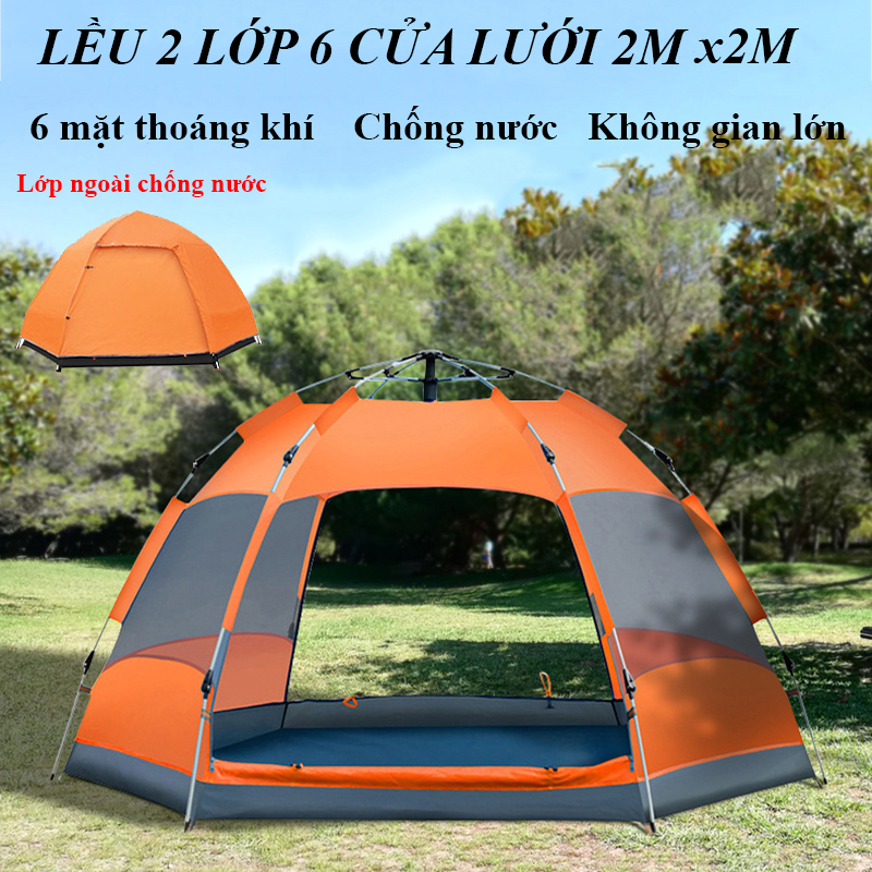Lều cắm trại du lịch dã ngoại, lều phượt tự bung 2 lớp 4 đến 6 người, 2 lớp 6 cửa chống thấm nước chống muỗi gấp gọn tiện lợi