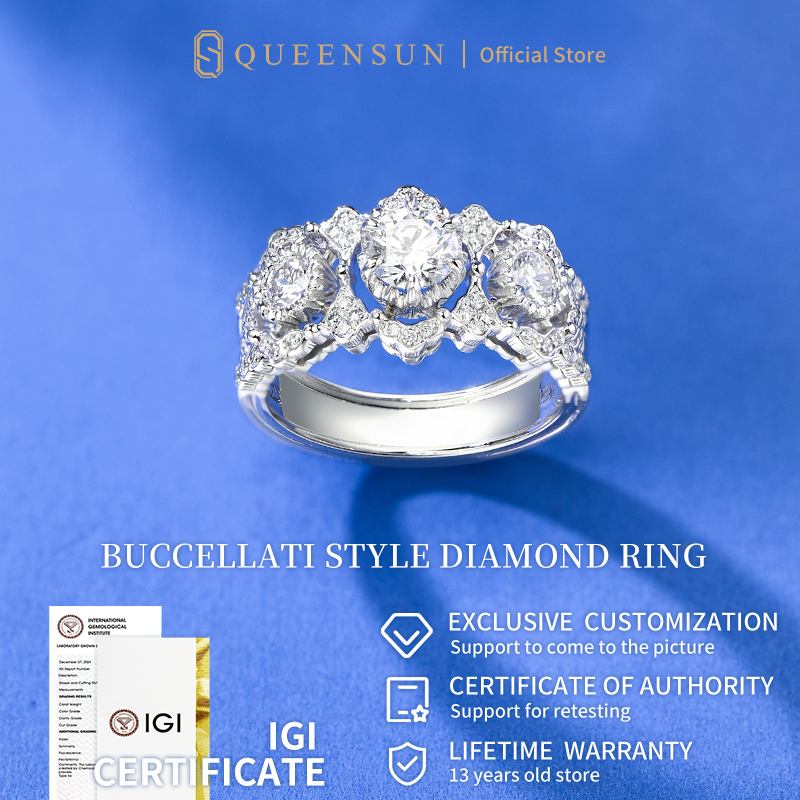 Queensun 1Carat PT950 Lace Proposal Diamond Ring Lab  Diamond Ring Ladies Niche Design Real Diamond蕾丝求婚钻石戒指Korea/Couple's Ring/Pair of rings/for women/for gift/Luxury Wedding Rings/wedding rings