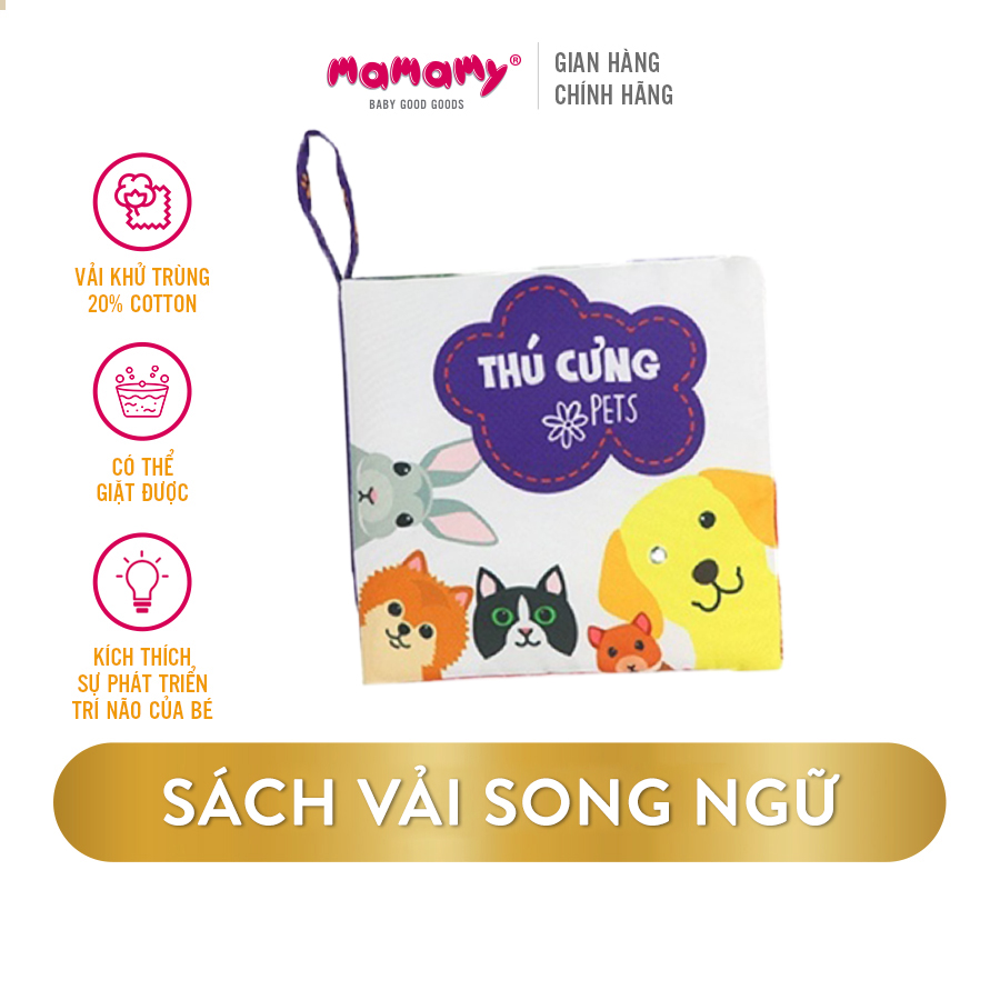 Sách vải PiPo hình thù con vật ngộ nghĩnh song ngữ Anh Viêt, kích thích thị giác của trẻ