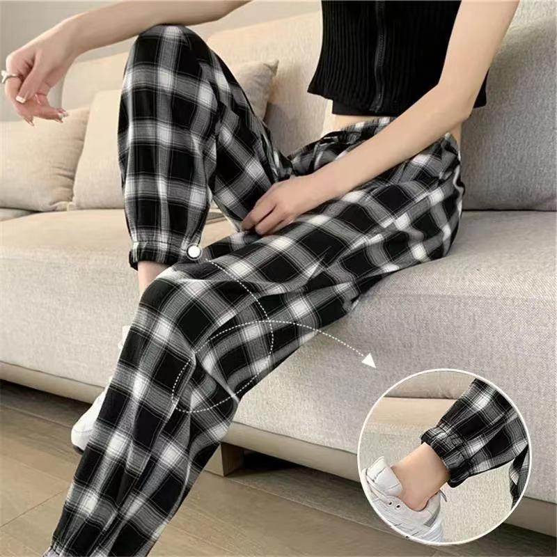 Checkered pants womens on sale black and white