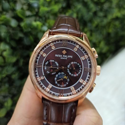 Đồng Hồ Patek Philippe 6 Kim Số Kim Loại Automatic Dây Da + Thẻ Bảo Hành