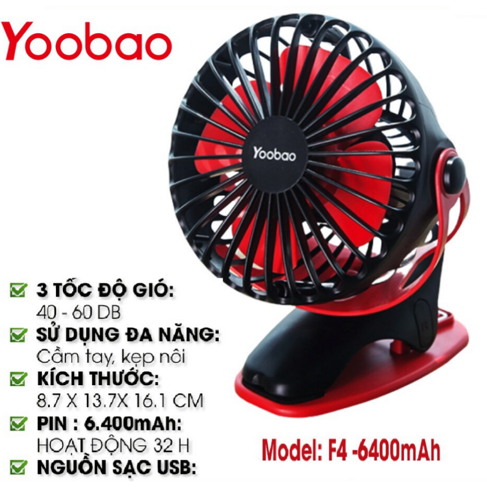 Quạt tích điện mini yoobao 6400mah chân kẹp đa năng