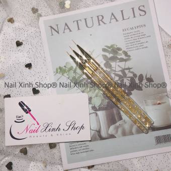 Set cọ vẽ gel cọ vẽ móng tay nghệ thuật nail art (1 bộ 3 cọ râu vẽ nét mỏng cán kim tuyến)