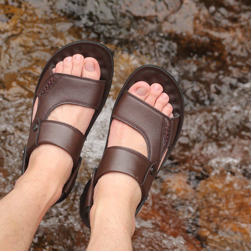 [RẺ- BỀN- ĐẸP] Dép da nam quai ngang đế đúc cao su chống nước, dép nam đẹp trẻ trung, dễ phối đồ - UDANY SHOP 666