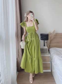 ĐẦM MAXI HAI DÂY BẢN TO BÈO VAI KHOÉT EO CỘT NƠ LƯNG DỊU DÀNG NỮ TÍNH, ĐẦM NỮ DÁNG SUÔNG TIỂU THƯ CHẤT TƠ MỀM MẠI SIÊU XINH, VÀY NỮ HAI DÂY ĐI BIỂN CỘT NƠ LƯNG CÓ MÚT