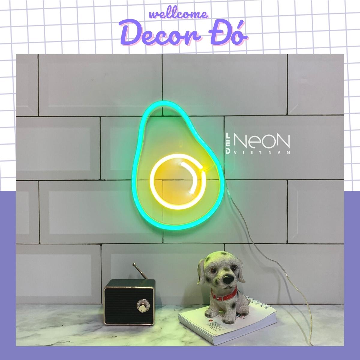 Đèn neon , quả bơ , size 20x15cm , tặng miếng dán , tặng adapter , tặng 1,5m dây điện tàng hình