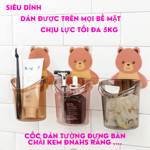 Dụng cụ để bàn chải kem đánh răng,Cốc Gấu Đựng Bàn Chải Kem Đánh Răng Dán Tường Đa Năng, Hộp đựng bàn chải kem đánh răng