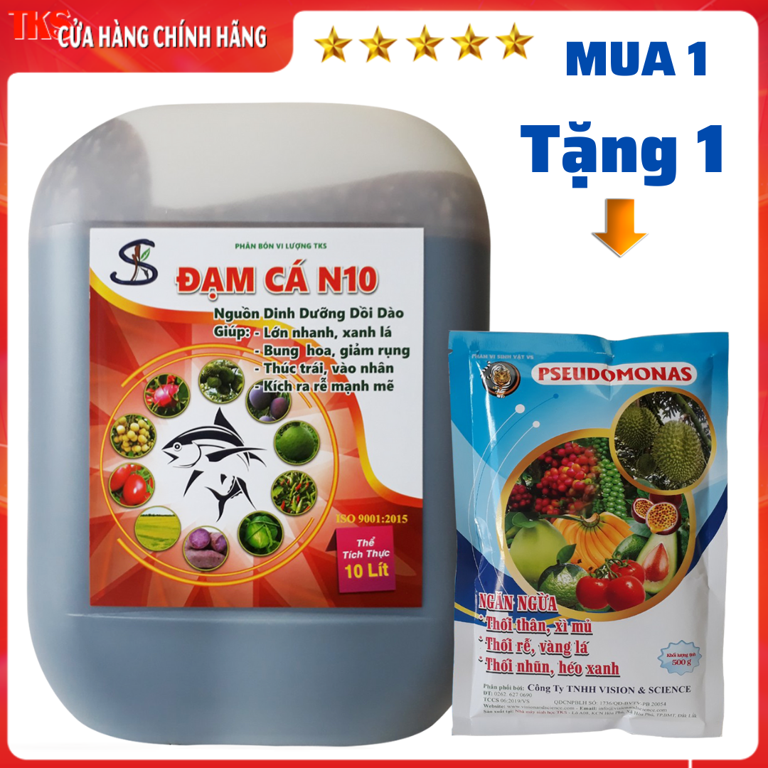 [CAN 10 Lít] ĐẠM HỮU CƠ N10 Chống Vàng Lá, Kích Ra Rễ, Dưỡng Cây, Nuôi Trái To - Tặng Pseudomonas 500gr