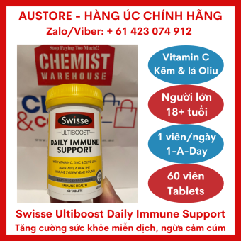 Swisse Ultiboost Daily Immune Support 60 Tablets - Viên uống Swisse Immune tăng cường sức khỏe miễn dịch, ngăn ngừa cảm cúm cho người lớn