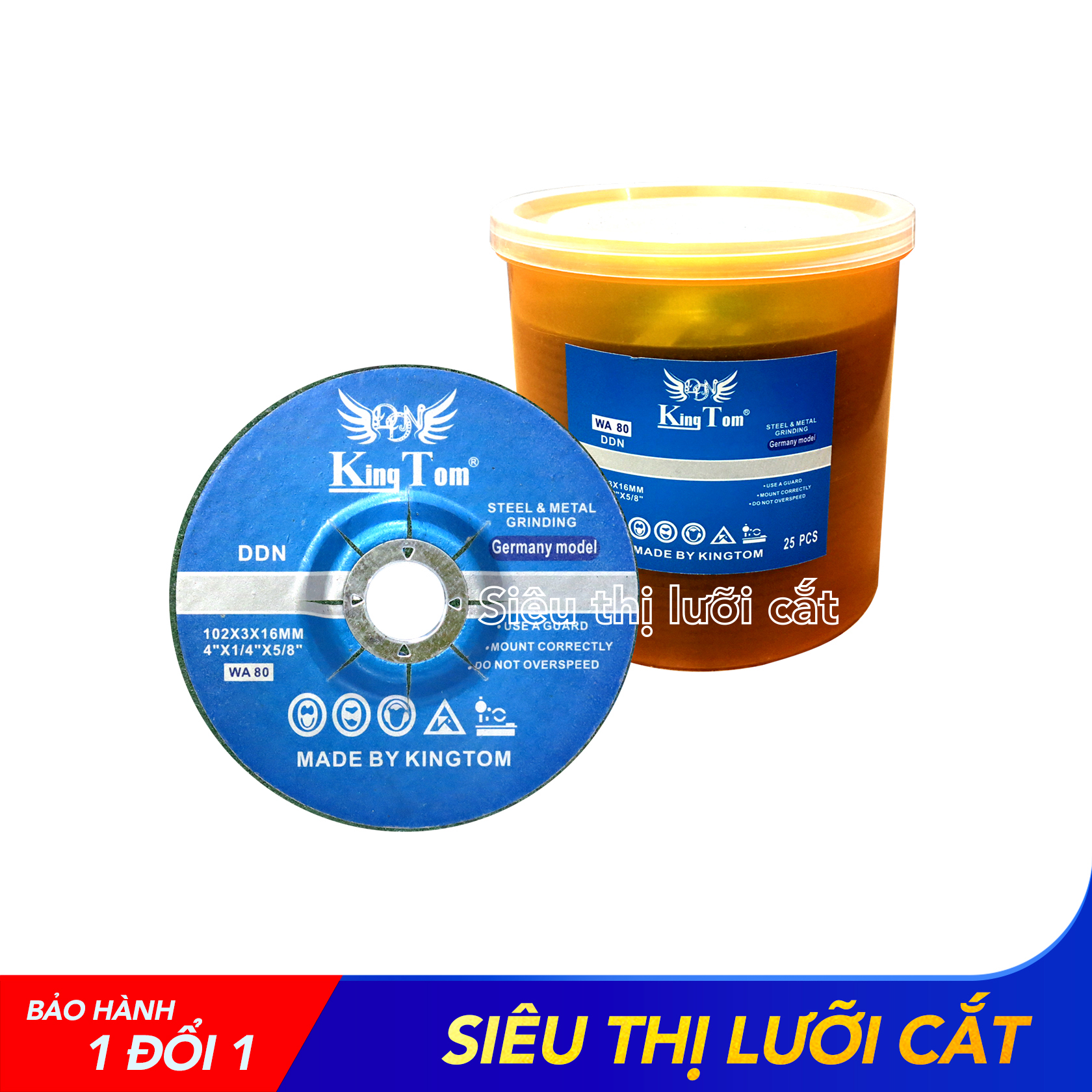 Đá Mài Inox - 3Li KingTom Xanh 100 - Hộp 25 Viên - Chuyên Mài Inox Sắc Bén, Cực Êm Tay