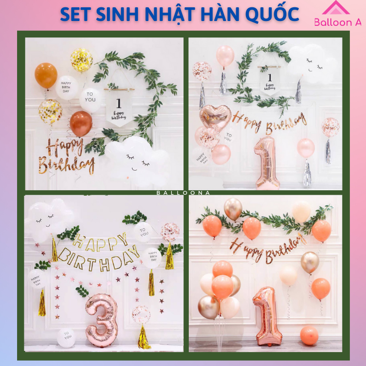 Set Trang Trí Sinh Nhật Hàn Quốc Kèm Dây Lá, set up sinh nhật thôi nôi tiệc tại nhà giá rẻ cho bé trai,bé gái, người lớn