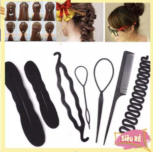 Bộ Dụng Cụ 7 Món Đa Năng Phụ Kiện Tóc Nữ Tạo Nhiều Kiểu Cho Cô Dâu và Bé Gái, Dụng Cụ Búi Tóc, Tết bím Tóc PKHN0572