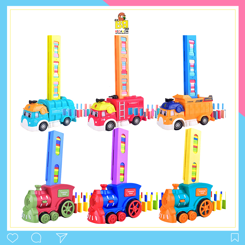 Đồ chơi trẻ em thông minh xe lửa tàu hỏa domino xếp tự động nay thêm phiên bản xe giúp bé thỏa sức sáng tạo Bicabom Bc40