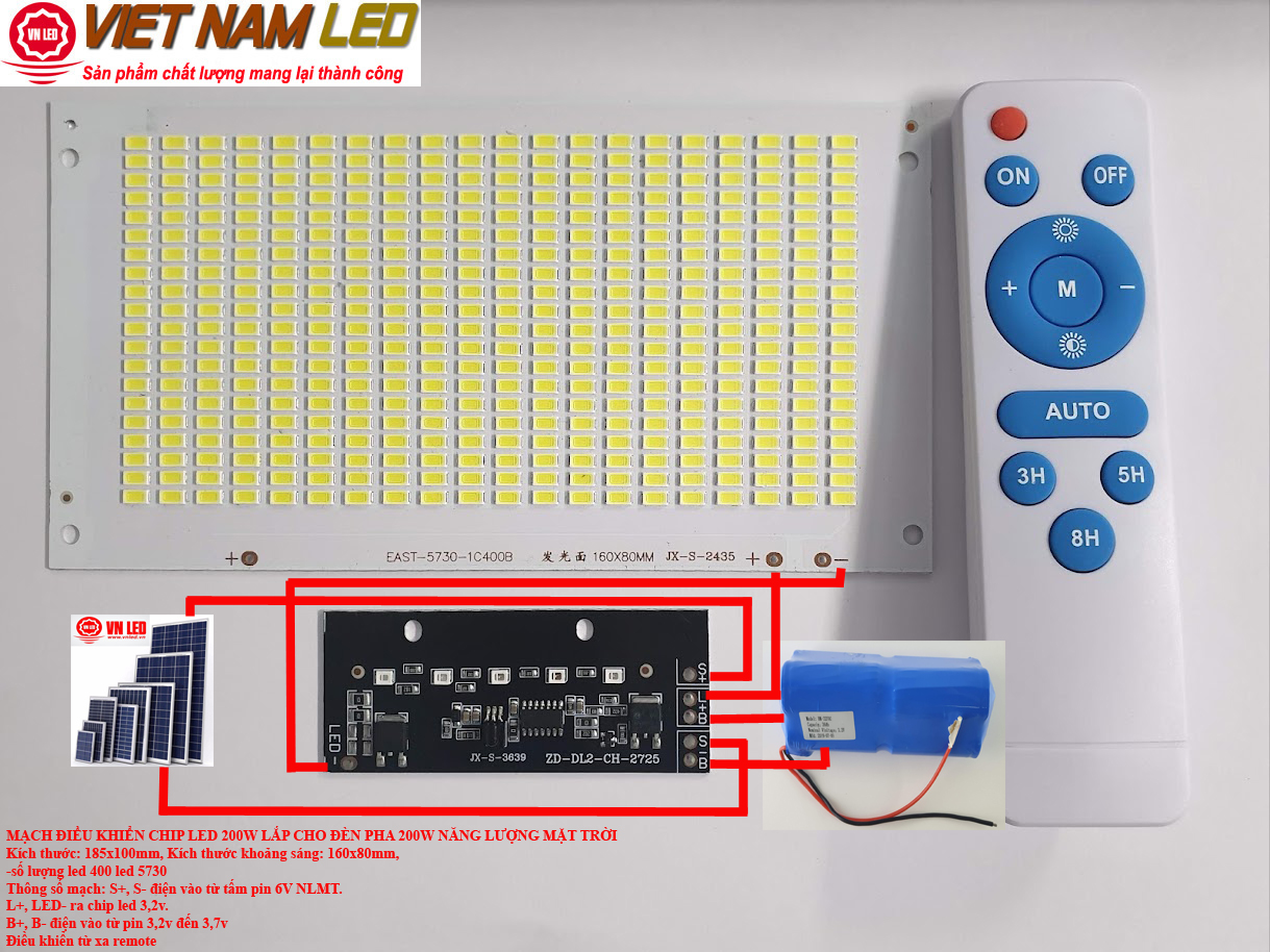 MẠCH ĐIỀU KHIỂN + Chip led 200W lắp cho đèn pha 200W năng lượng mặt trời