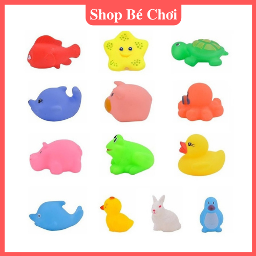 Đồ chơi nhà tắm 13 sinh vật biển có còi kêu chíp chíp, thú thả chậu tắm cho bé