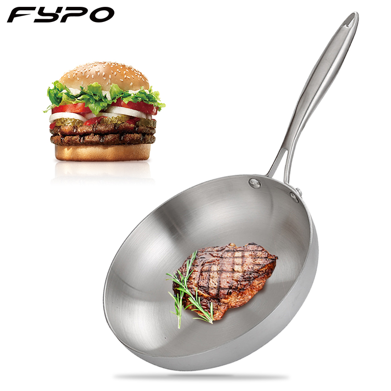 Fypo 304 Stainless Steel Frying pan flat pan Skillet 3-layer Uncoated Pot Non-stick Steak Pot Induction and Gas cooker Use High Quality Professional Chef wok ราคา 696 บาท*ส่งฟรี