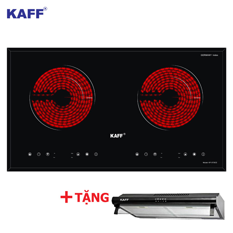 Combo bếp hồng ngoại đôi cảm ứng kaff kf-073cc + máy hút mùi bếp 7 tấc