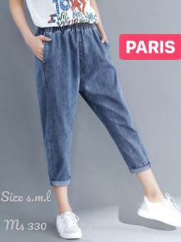 QUẦN BAGGY JEAN NỮ CHẤT BÒ XANH LƯNG THUN CẠP CHUN LƯNG CAO NÂNG MÔNG HÀN QUỐC PR-330 CAO CẤP - PARIS FASHION