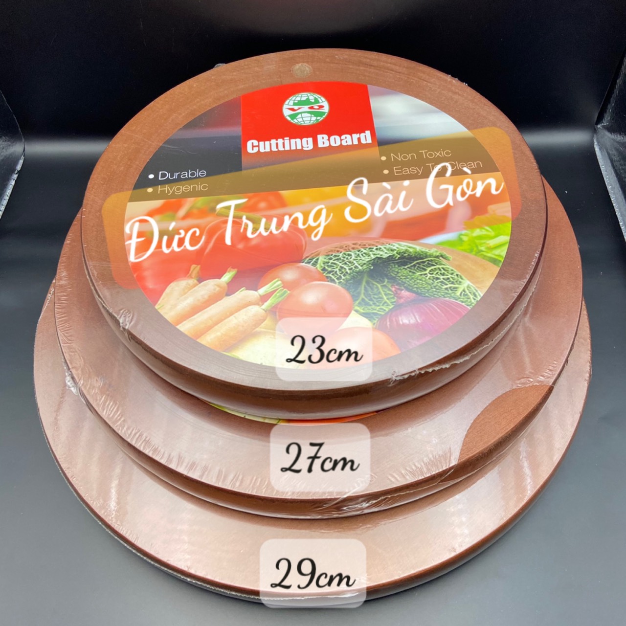 Thớt gỗ nguyên khối xuất khẩu dày đẹp chắc chắn 23cm, 27cm, 29cm.