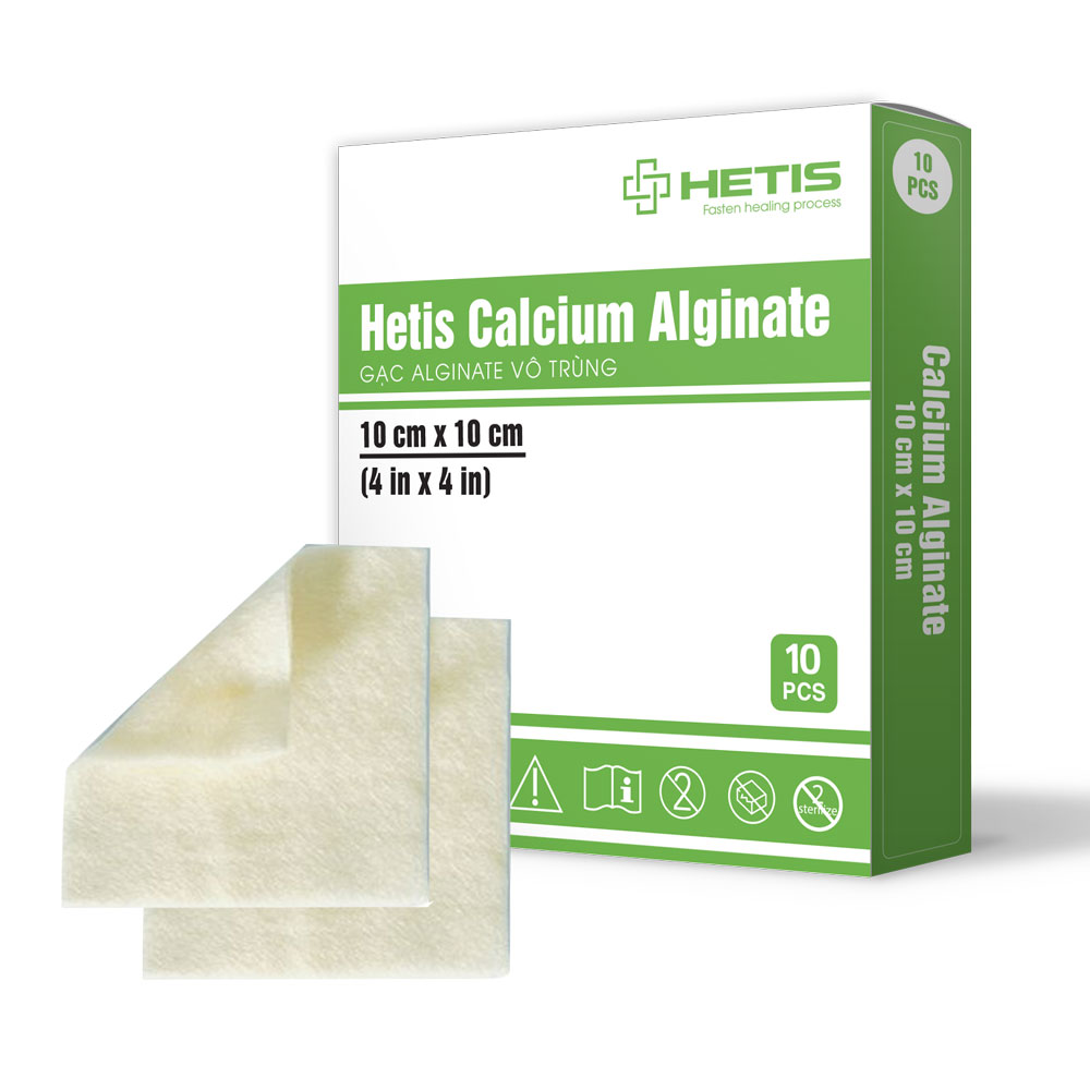 Gạc cầm máu vết thương HETIS Calcium Alginate chiết xuất rong biển cho vết thương nhiều dịch, vết thương hang hốc