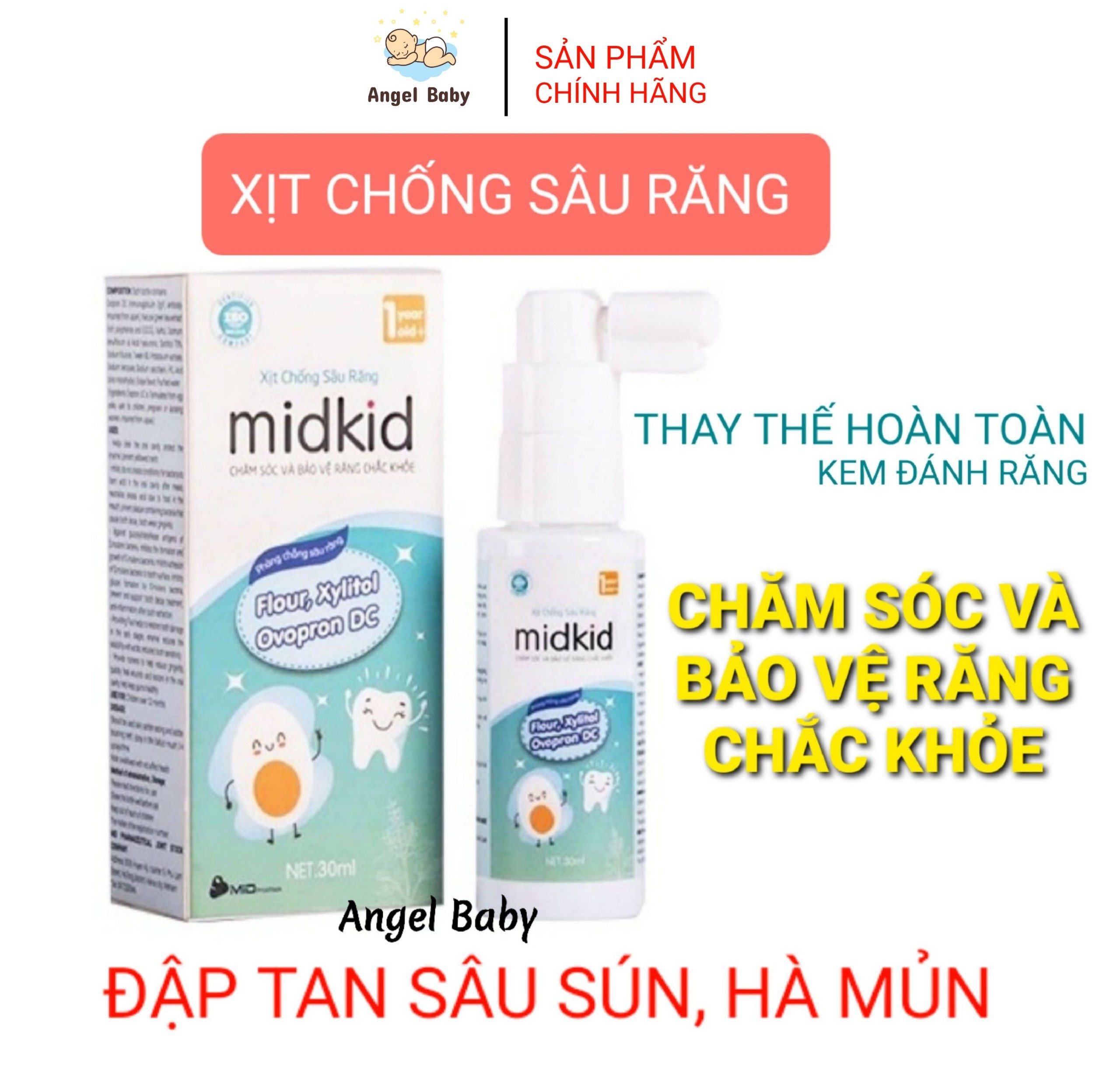 Xịt răng MIDKID chống sâu răng dành cho bé từ 1 tuổi giúp bảo vệ răng miệng