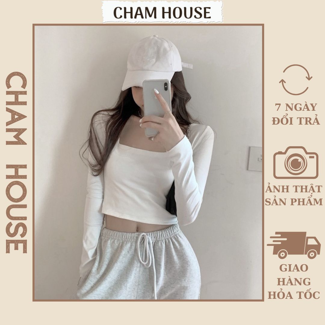 Áo thun croptop nữ tay dài ôm body, áo croptop dài tay nữ cổ vuông basic