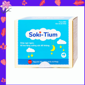 Hỗ trợ làm giảm các triệu chứng cho bé khóc đêm, khó vào giấc, giảm triệu chứng căng thẳng lo âu stress mất ngủ ở người lớn - Soki-Tium - Hộp 12 gói