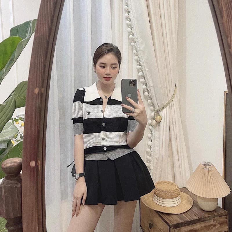 Chân váy xòe dáng ngắn xếp ly to trẻ trung dành cho nữ