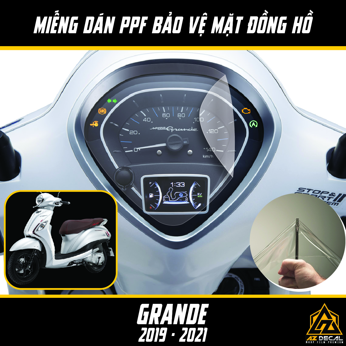 Miếng Dán Film PPF Bảo Vệ Đồng Hồ Xe Yamaha Grande 2019 - 2021 | Decal Trong Suốt Dán Mặt Đồng Hồ Xe Máy Chống Xước, Chống Nước Cắt Sẵn Khuôn Dễ Dán Tại Nhà - Azdecal