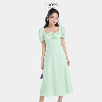 Đầm Lửng Thời Trang HNOSS  Form Xòe Tay Phồng Nhún Ngực HNDLU086